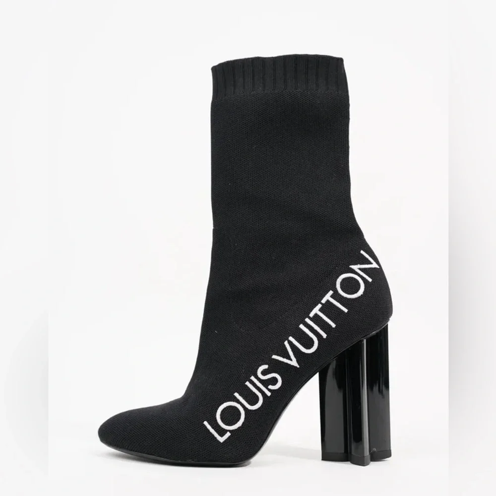 LOUIS VUITTON WOMENS SILHOUETTE ANKLE BOOT BLACK WHITE US 10 1/2 - Picture 3 of 11